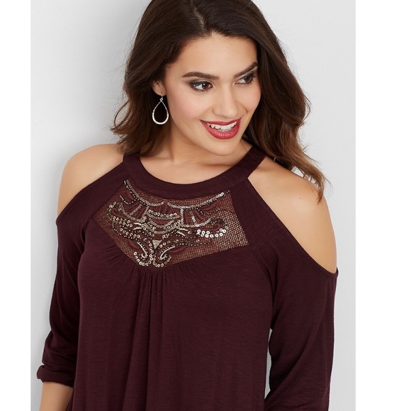 Maurices Tops - Maurices Cold Open Shoulder Sequin Detail Top